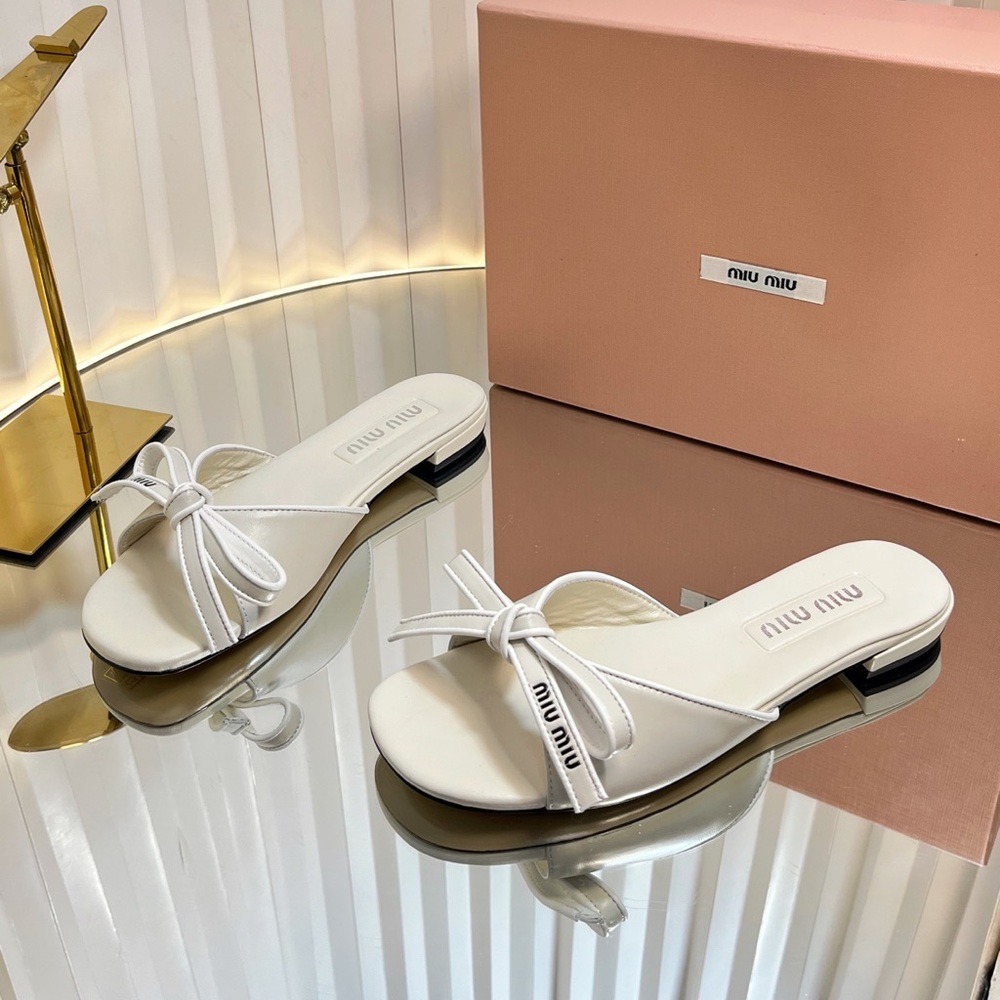 Miu Miu Bow-Embellished Single-Strap Flat Slides